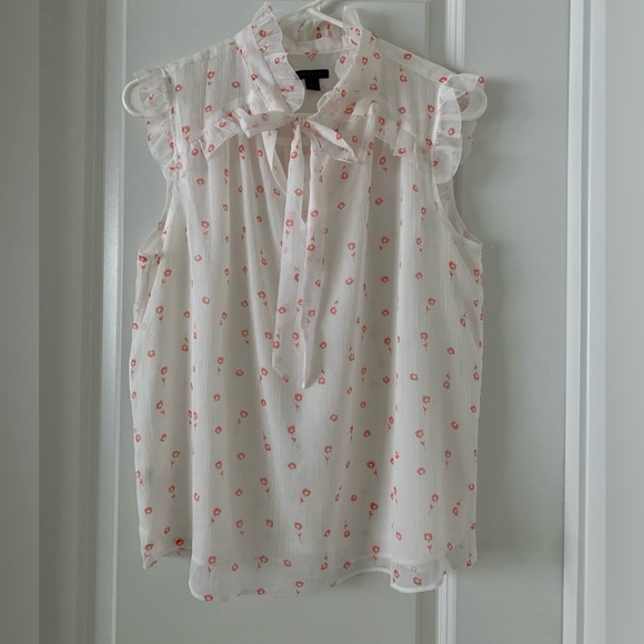 Ann Taylor Floral Tie Neck Ruffle Yoke Top Size Small - Picture 5 of 8